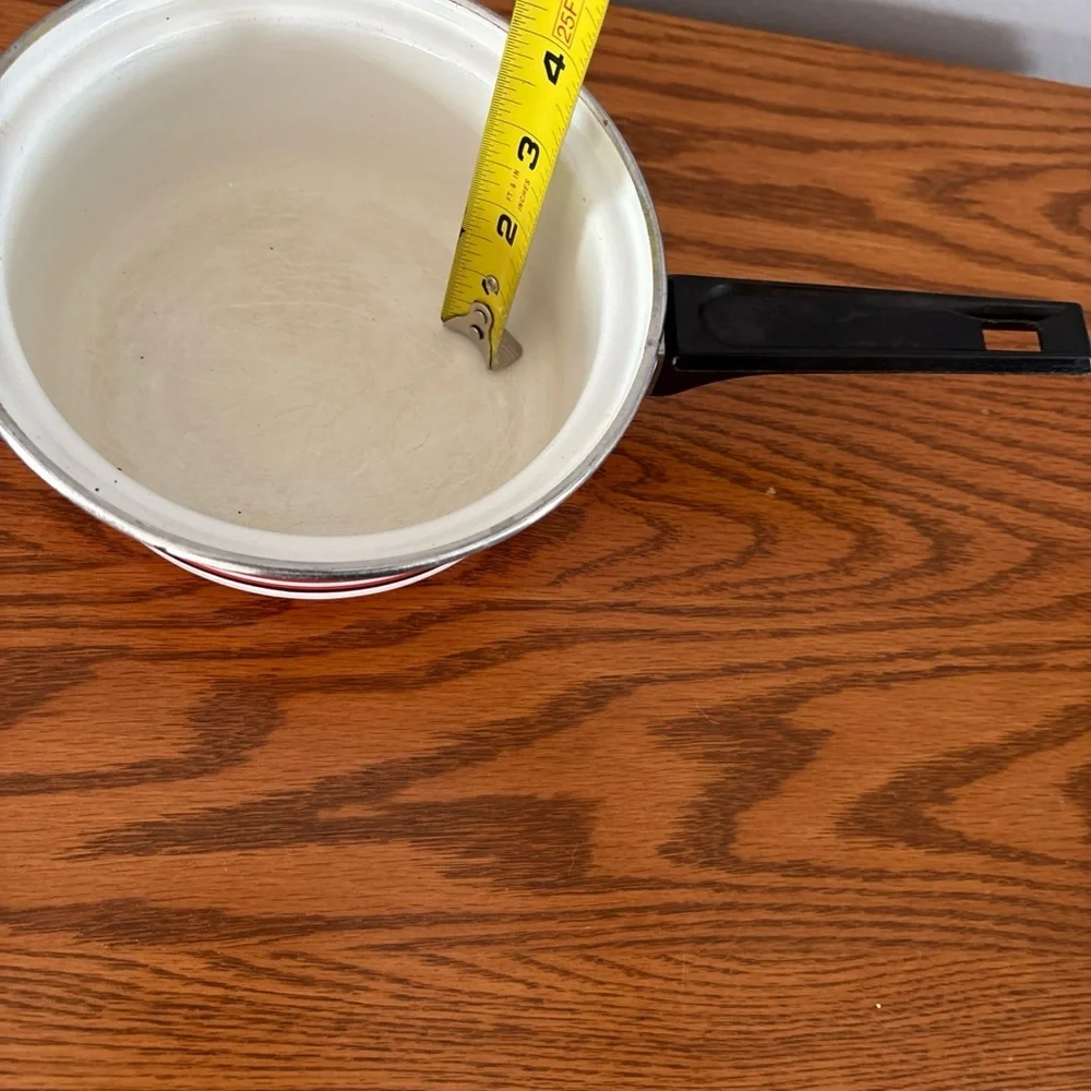 Free w bundle of 2+ Vtg  Red Enamel Saucepan w Lid | Mid Century Cookware